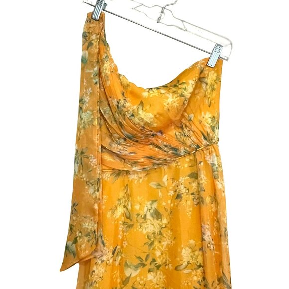New Mac Duggal Size 2 Maxi Dress Yellow Floral One Shoulder Formal Gown - Picture 7 of 7